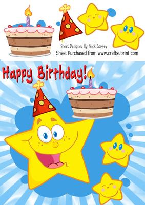 Birthday Cake with Funny Face Stars 8x8