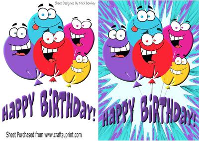 Funny Face Balloons with Purple Words for Birthday