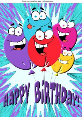 Funny Face Balloons with Purple Words for Birthday A4