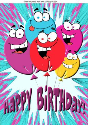Funny Face Balloons with Pink Words for Birthday A4