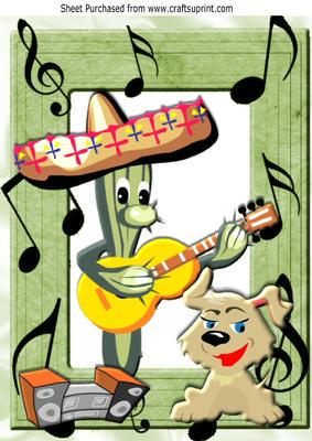 A Singing Mexican Cartoon Cactus with Little Dog A4