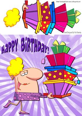 Cartoon Lady with Birthday Presents 8x8