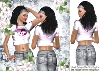 Pretty Girl Posing in Silver Headband, Jeans & Flowers 8x8