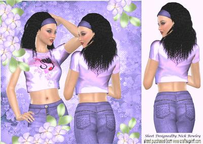 Pretty Girl Posing in Purple Headband, Jeans & Flowers 8x8