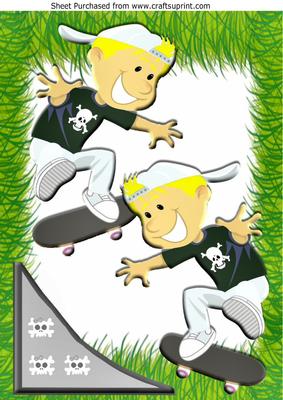 Skateboarding Dudes in Silver with Grass A4
