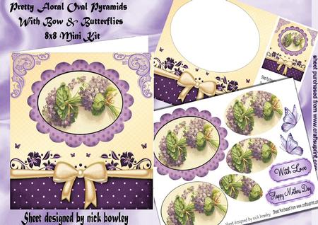 Pretty Lilac Floral Oval Pyramids with Bows 8x8 Mini Kit