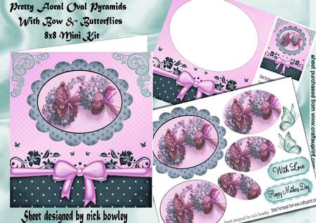 Pretty Pink Floral Oval Pyramids with Bows 8x8 Mini Kit