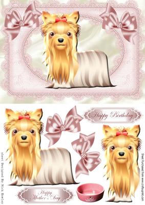 Cute Yorkie Dog with Bows in Lace Frame