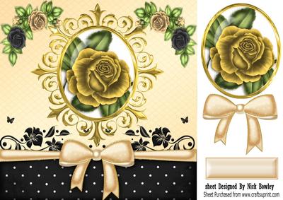 Pretty Gold Rose in Frame with Big Bow 8x8