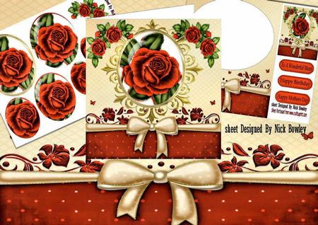 Red Roses in Ornate Frame Oval Pyramids with Bow 8x8 Kit