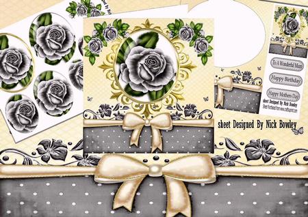 Silver Roses in Ornate Frame Oval Pyramids with Bow 8x8 Kit