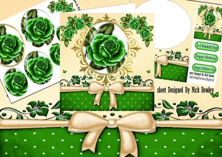 Green Roses in Ornate Frame Oval Pyramids with Bow 8x8 Kit