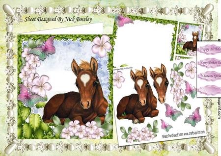 Cute Sleepy Brown Foal Among the Flowers 8x8 Mini Kit