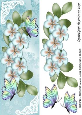 Cascading Blue Flowers with Rainbow Butterflies Tall Dl