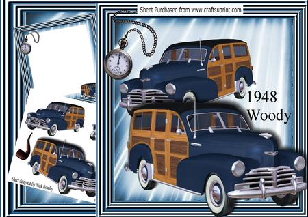 1948 Blue Vintage Woody Car, 8x8 Mini Kit