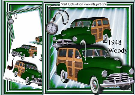 1948 Green Vintage Woody Car, 8x8 Mini Kit