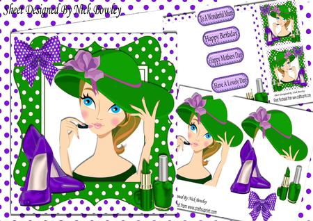 Trendy Lady in Her Green Hat with Shoes 8x8 Mini Kit