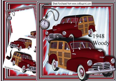 1948 Red Vintage Woody Car, 8x8 Mini Kit