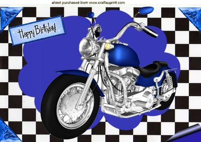 Blue Motorbike on Black/white A4 Topper