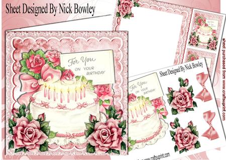 For You on Your Birthday! Lovely Cake with Roses 8x8 Kit