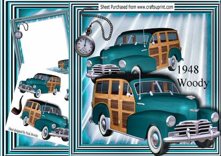 1948 Turq Vintage Woody Car, 8x8 Mini Kit