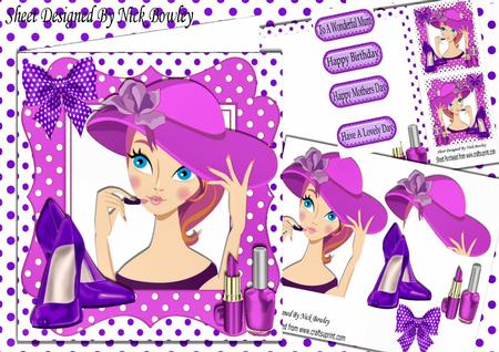 Trendy Lady in Her Pink Hat with Shoes 8x8 Mini Kit