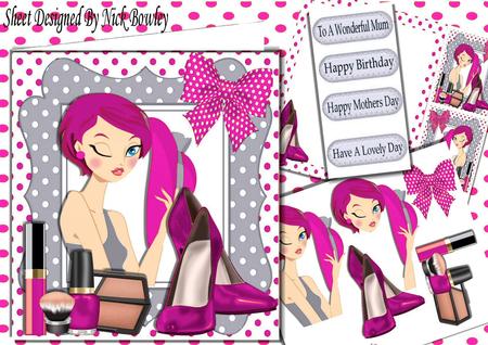 Trendy Lady in Silver with Pink Shoes 8x8 Mini Kit