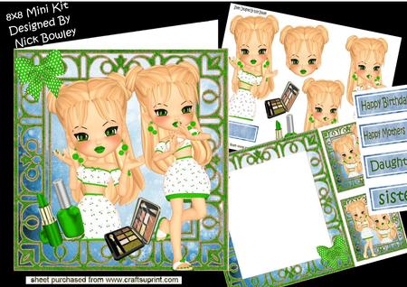 Fashion Girls with Funky Green Makeup 8x8 Mini Kit