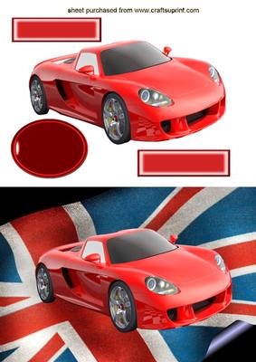 Red Sports Car on the Union Jack Flag