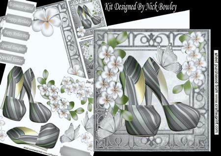 Silver Stripe and Green Shoes with Flowers 8x8 Mini Kit