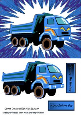 Blue Dumper Truck with Funky Background