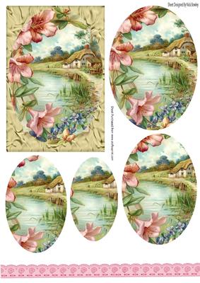 Pretty Cottage with Flowers Oval Pyramids