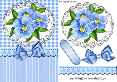 Gingham & Lace with Pretty Blue Flowers & Bow