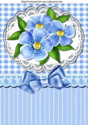 Gingham & Lace with Pretty Blue Flowers & Bow A4