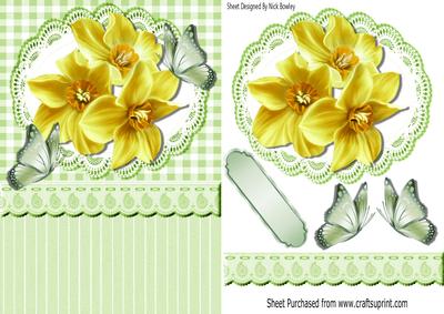 Gingham & Lace with Pretty Yellow Daffodils & Butterflies
