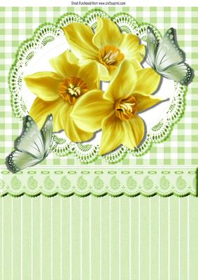 Gingham & Lace with Pretty Yellow Daffodils & Butterflies A4