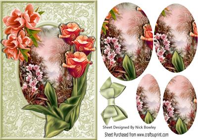 Rose Tulips in a Pretty Flower Garden Oval Pyramids