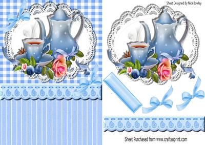 Pretty Blue Porcelaine China with Roses on Lace
