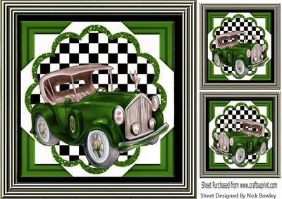 Green Vintage Car with Chequered Frame 8x8