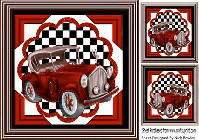 Red Vintage Car with Chequered Frame 8x8
