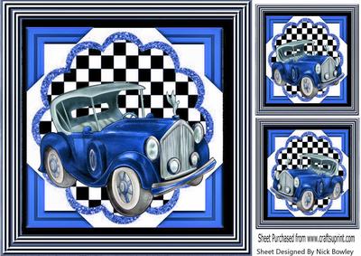 Blue Vintage Car with Chequered Frame 8x8