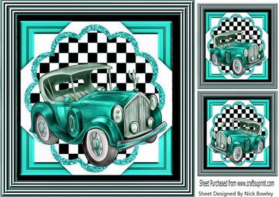 Turq Vintage Car with Chequered Frame 8x8