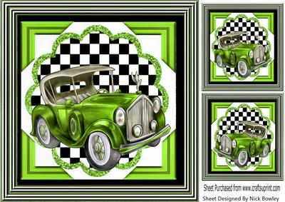 Lime Green Vintage Car with Chequered Frame 8x8