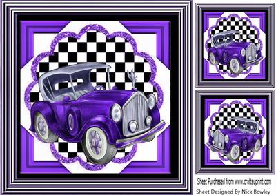 Purple Vintage Car with Chequered Frame 8x8