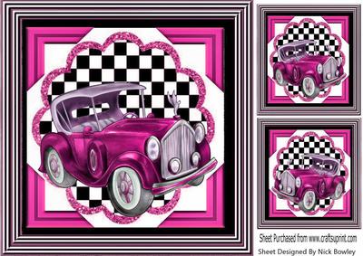 Pink Vintage Car with Chequered Frame 8x8