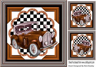 Brown Vintage Car with Chequered Frame 8x8