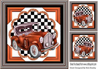 Burnt Orange Vintage Car with Chequered Frame 8x8