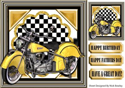 Gold Motorbike with Chequered Frame 8x8