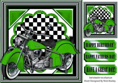 Green Motorbike with Chequered Frame 8x8