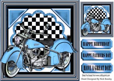Blue Motorbike with Chequered Frame 8x8